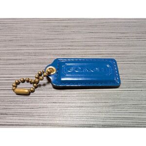 Coach Leather Hangtag Keychain Fob Blue & Gold Chain